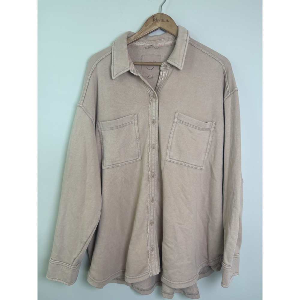 Aerie Real Good Oversized Button Down Shirt Tan Size Large